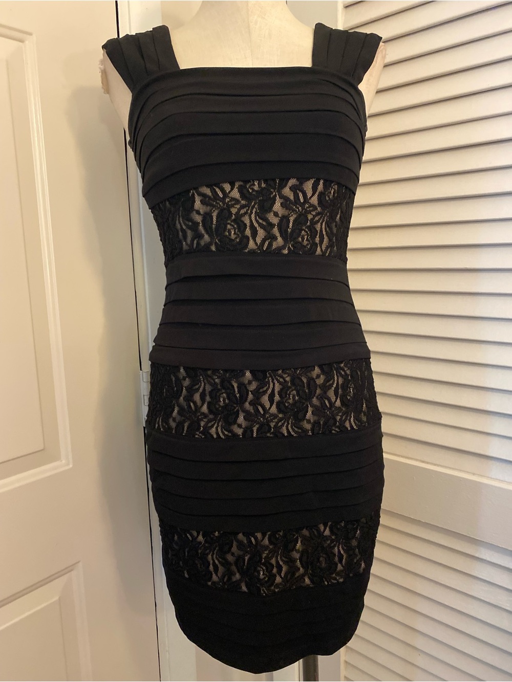 Vintage Y2K Saint Tropez West Black Lace Paneled Mini Dress- Size 6